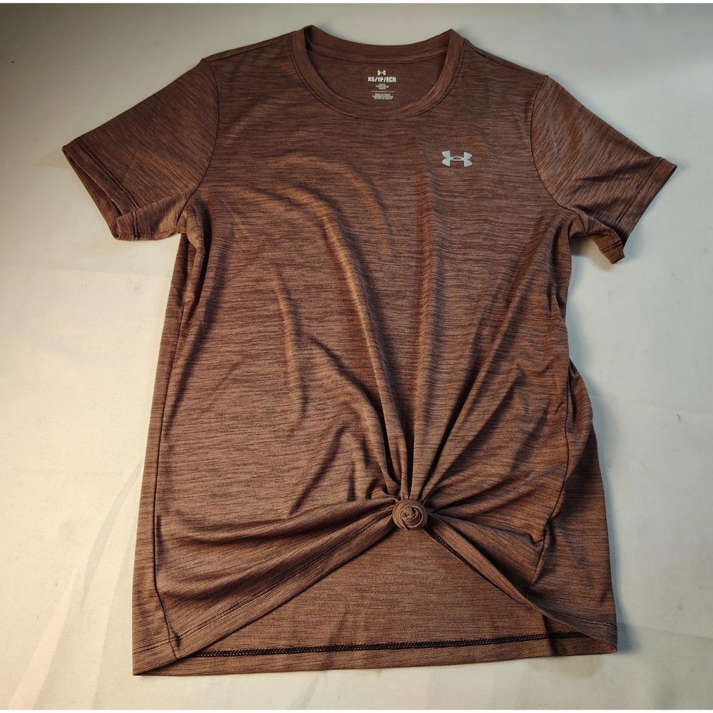 Under Armour Womens XS‎ Brown Heather HeatGear Front Tie Knot Short Sleeve Tee